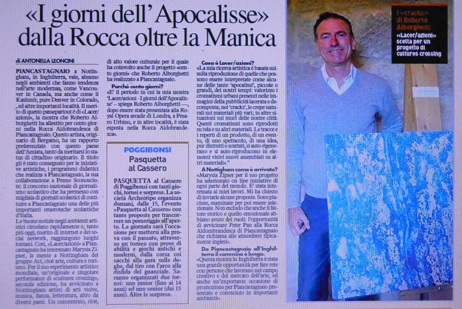 LA NAZIONE Newspaper - April 20, 2014, Story by journalist Antonella Leoncini - Photo: Debra Kolkka