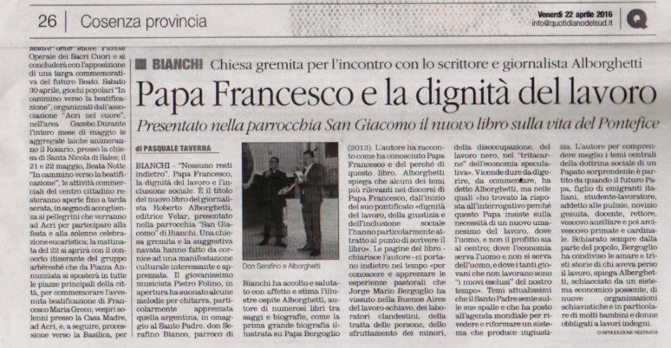 QUOTIDIANO DEL SUD articolo di Pasquale Taverna