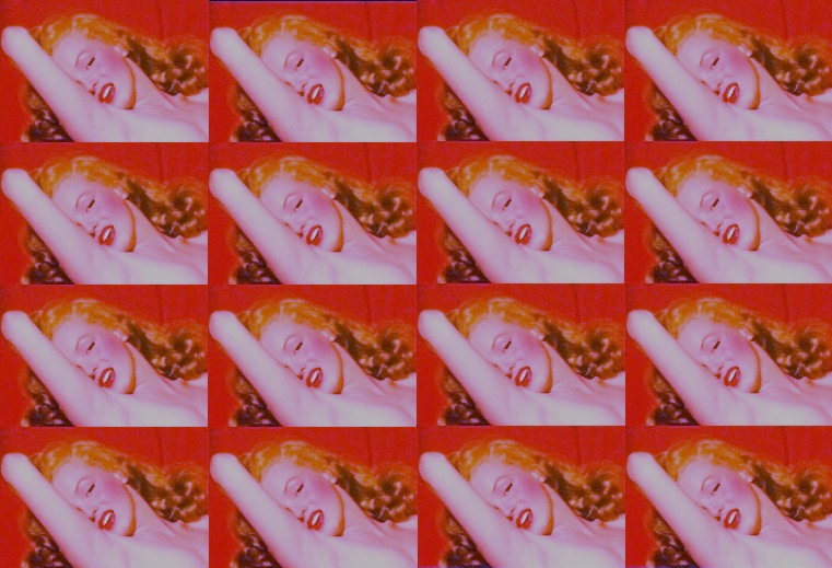 MARILYN REVIVES:  A GRAPHIC LAY OUT OF THE RED VELVET PHOTO (BY ROBERTO ALBORGHETTI)