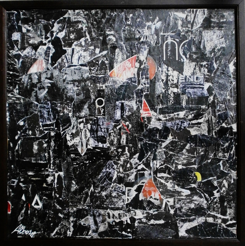 Roberto Alborghetti - “The Next Apocalypse: no Heaven or Hell, only Smoking or Non-Smoking”; Collage made with 150 small pieces of waste-paper of decomposed publicity posters; sizes: 47x47 - 2013.  