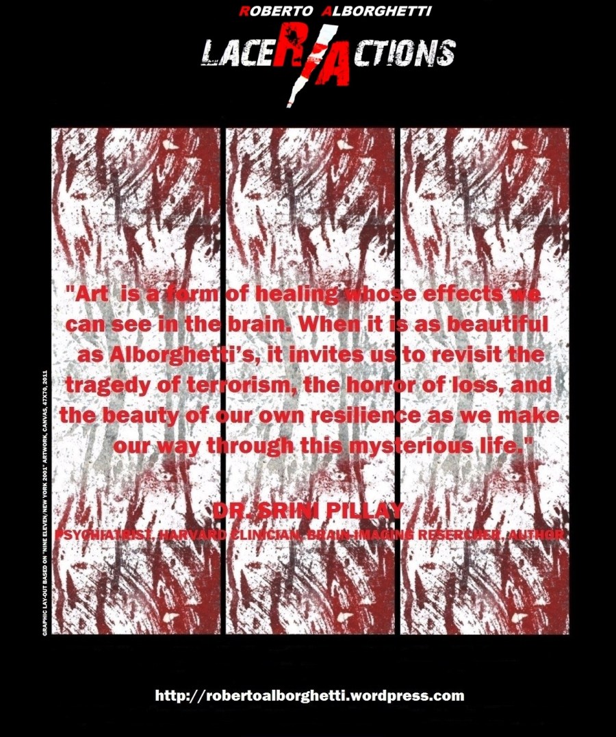 GRAPHIC LAY-OUT BASED ON "NINE ELEVEN NEW YORK 2001" ARTWORK BY ROBERTO ALBORGHETTI, CANVAS+MIXED MEDIA, 47X70, 2011