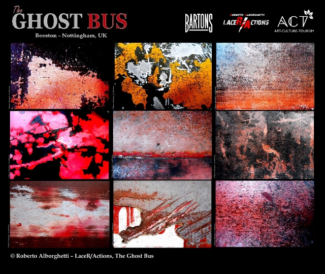 "THE GHOST BUS", LIMITED-EDITION OFFICIAL POSTER,  PROJECT BY ROBERTO ALBORGHETTI WITH  BARTONS PLC, ACT GROUP (BEESTON-NOTTINGHAM, UK, JAN-MAR 2015) .