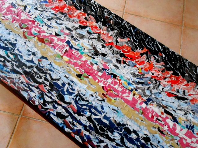 © Roberto Alborghetti – LaceR-Actions, Collage on a table - Letting me go (on Waves)